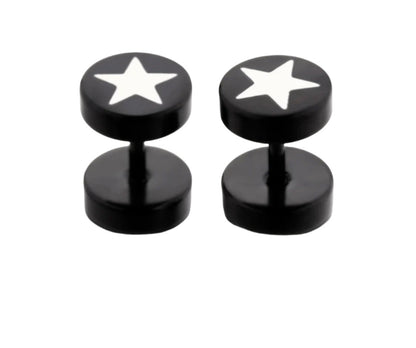 Stainless Steel Black Stud Earrings White Star