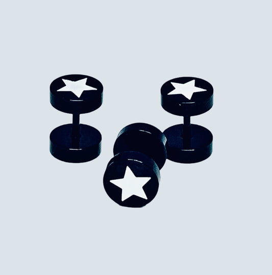 Stainless Steel Black Stud Earrings White Star