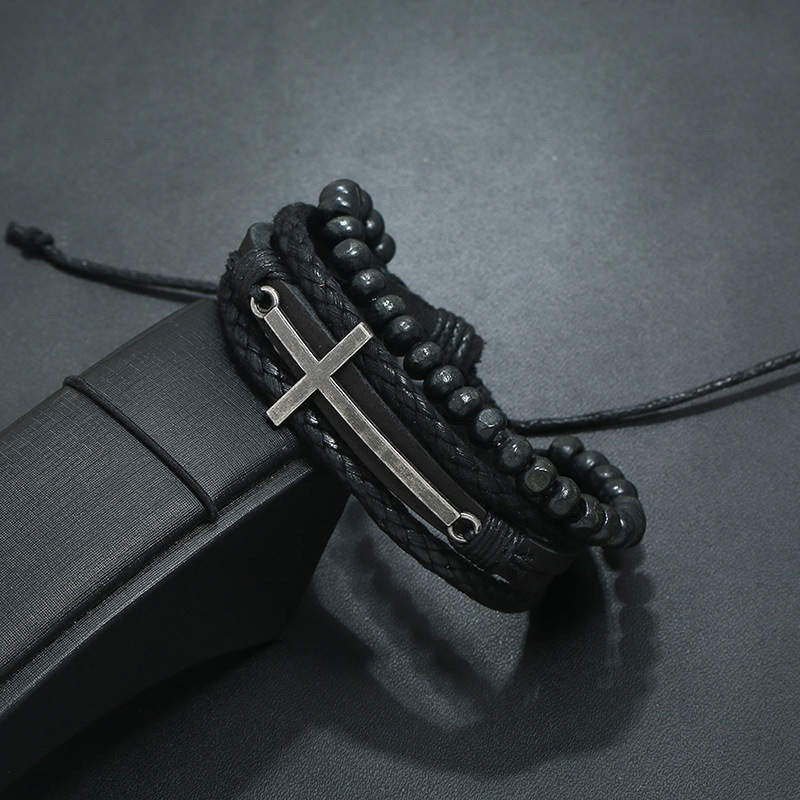 Leather Bracelet - Multi Layer Cross