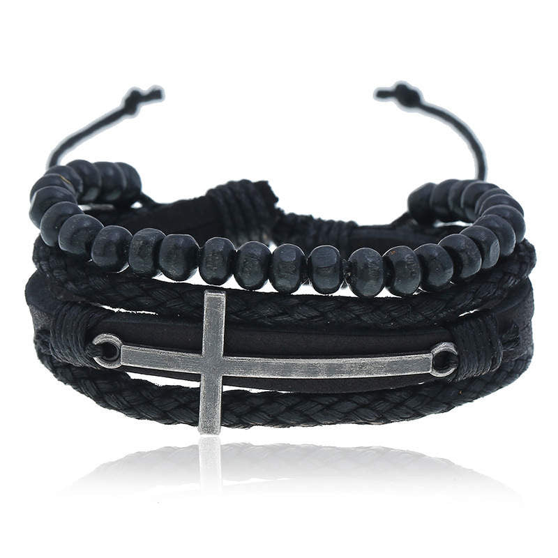 Leather Bracelet - Multi Layer Cross